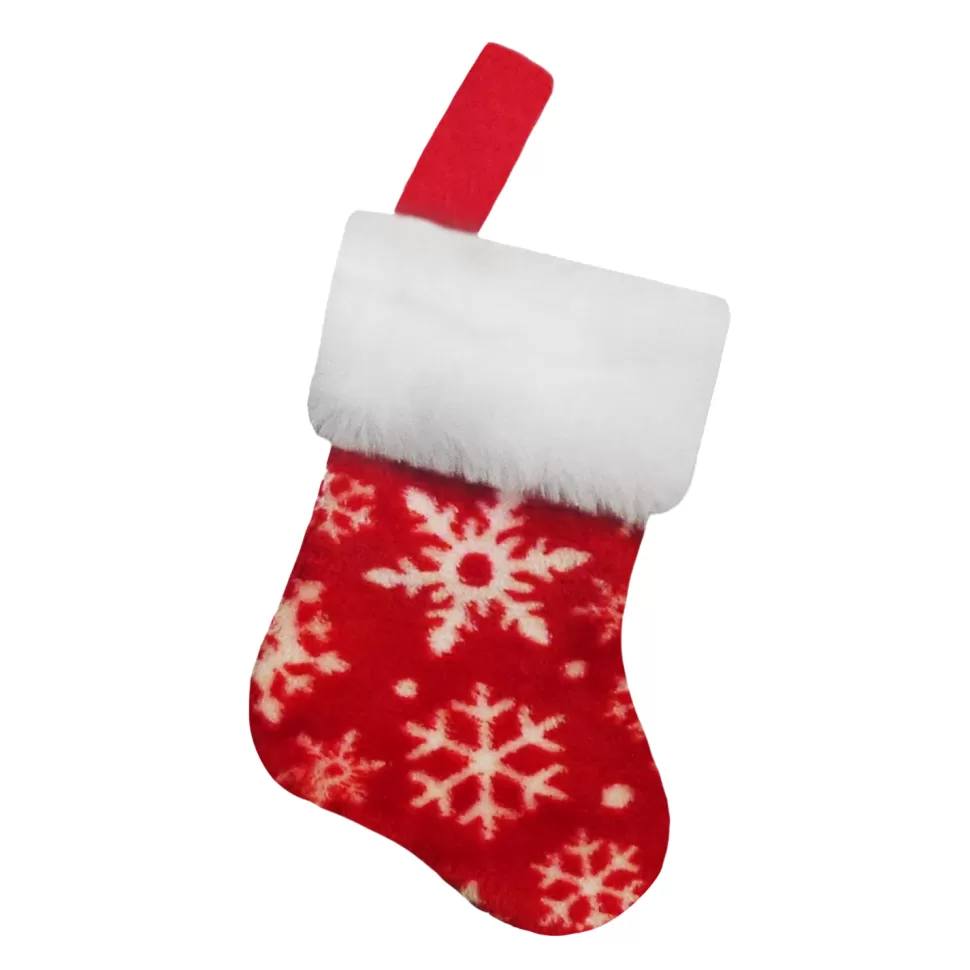 Christmas Forever STOCKING MINI 6″ RED/WHITE SNOWFLAKES W/ FAUX FUR CUFF