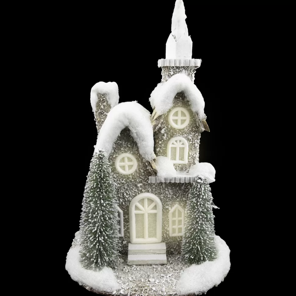 Christmas Forever STONE LOOK CHURCH 14.5″ GRAY W/ LED LIGHTS