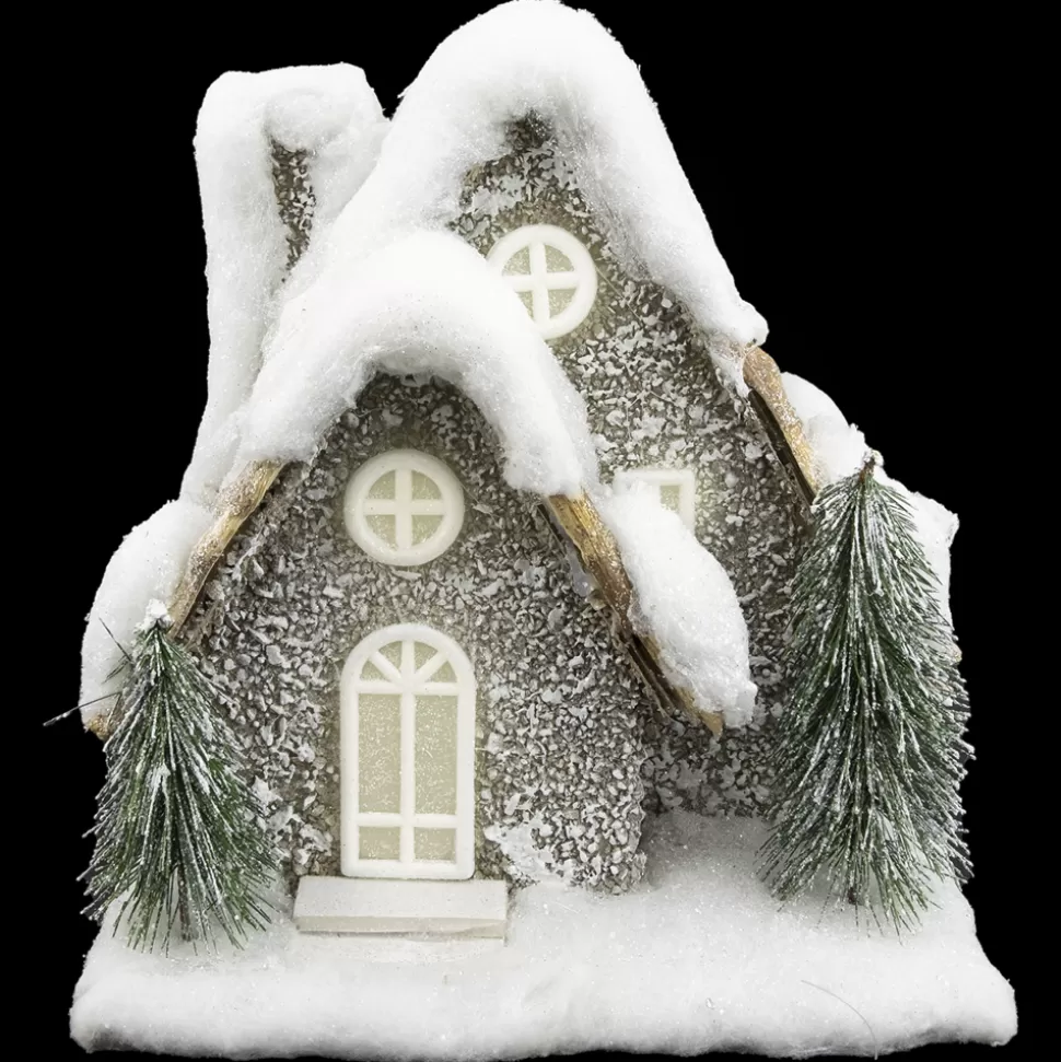 Christmas Forever STONE LOOK HOUSE 9.5″ GREY W/ LED LIGHTS B/O