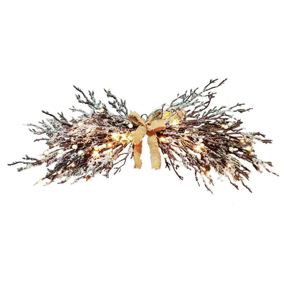 Christmas Forever SWAG FROSTED / ICED 32″ W/ 24 LED LIGHTS BROWN /CLEAR