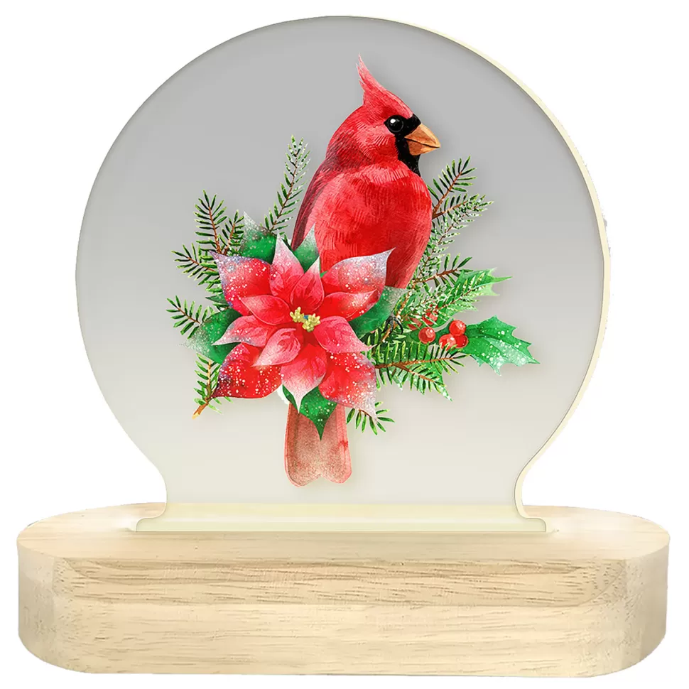 Christmas Forever TABLE DECOR ACRYLIC LIGHTED TABLETOP 6″x2.5″x6.5″ CARDINAL LED STRIP+6/18TIMER