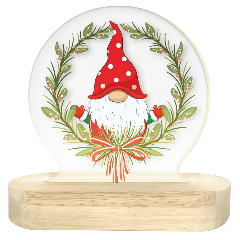Christmas Forever TABLE DECOR ACRYLIC LIGHTED TABLETOP 6″x2.5″x6.5″ GNOME LED STRIP+6/18TIMER