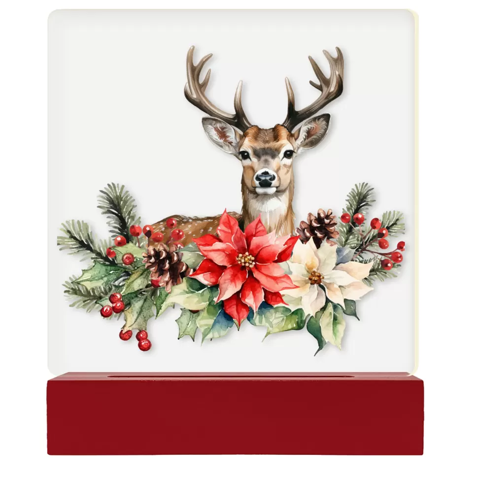 Christmas Forever TABLE DECOR ACRYLIC LIGHTED TABLETOP 6″x2.5″x7″ REINDEER LED STRIP+6/18TIMER