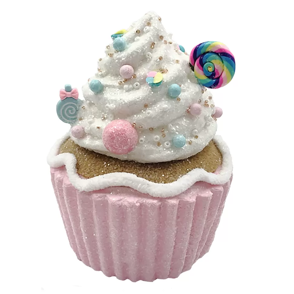 Christmas Forever TABLE DECOR CUPCAKE 4.5″x6″ PINK/WHITE COLORFUL BEADED SPRINKLES