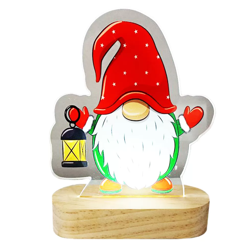 Christmas Forever TABLE DECOR PINEWOOD | ACRYLIC LED LIGHTS 6″ X 2.5″ X 8″ – GNOME WITH LAMP