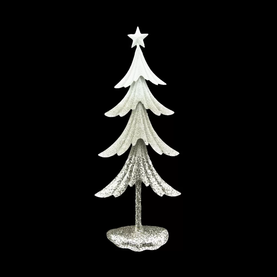 Christmas Forever TABLE TOP TREE 15.75″ METAL W/ WHT & CHAMP GLTR