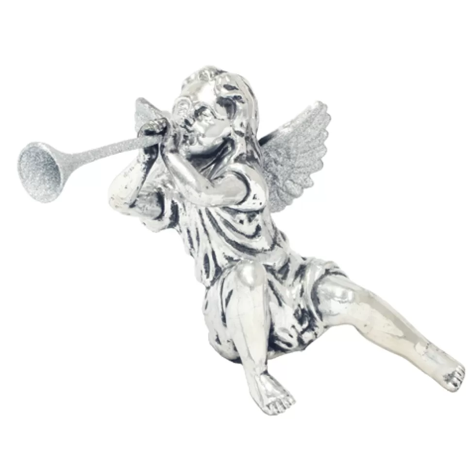 Christmas Forever TABLETOP CHERUB 13.5″X9.5″ ANTIQUE SILVER W/GLITTER