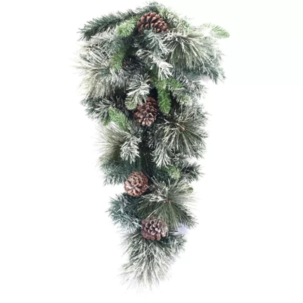 Christmas Forever TEARDROP FROSTED GROUSE PINE 36″ 61 TIPS W/ PINE CONES