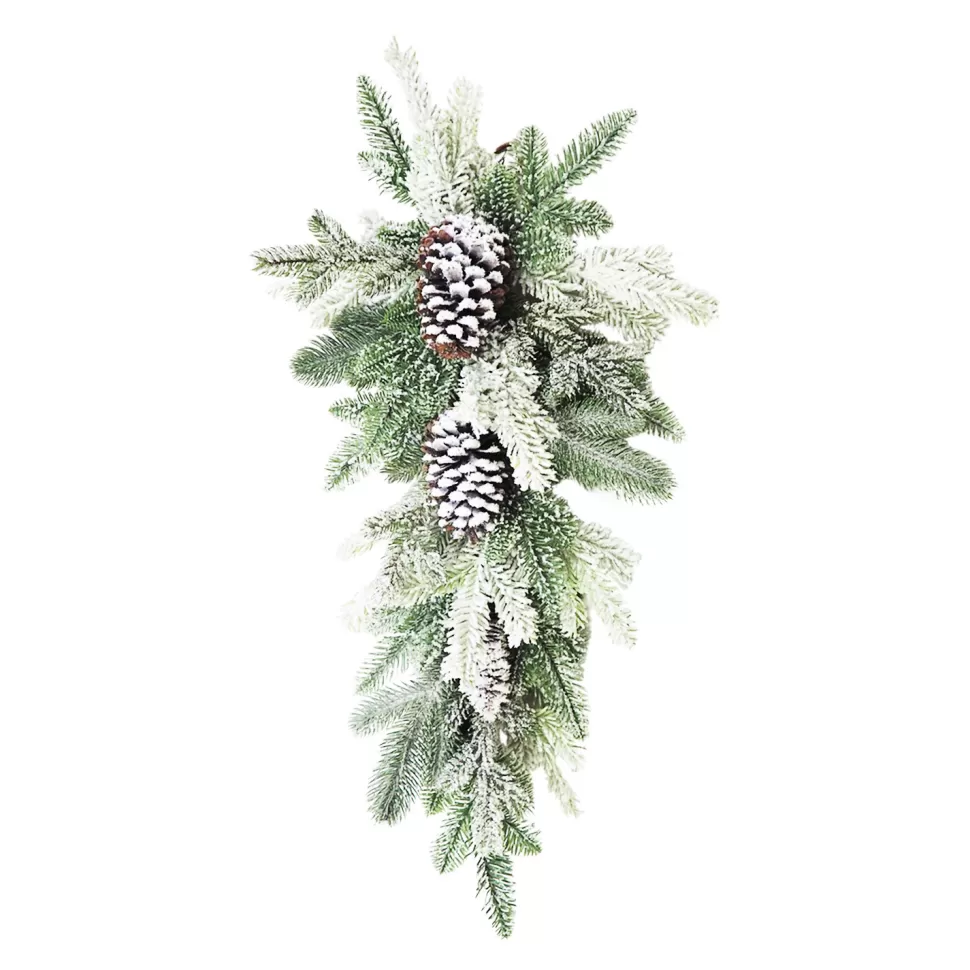 Christmas Forever TEARDROP PINE 30″ FLOCKED W/ NEEDLE PINE & PINE CONES