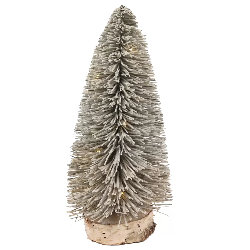 Christmas Forever TREE BOTTLE BRUSH BIRCH GRAY 12″ FLOCKED W/ LED LIGHTS