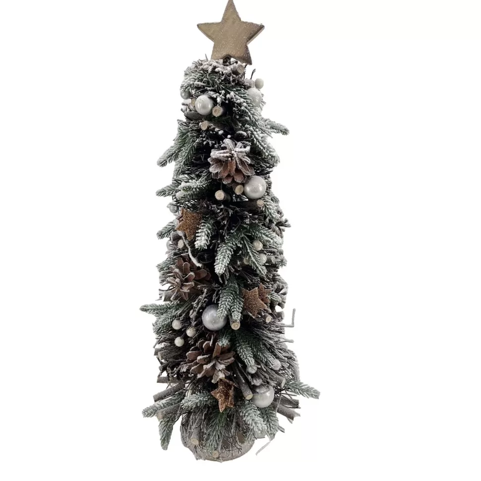 Christmas Forever TREE FROSTED DECORATED PINE 21.5″ W/ STAR TEE TOP & BASE