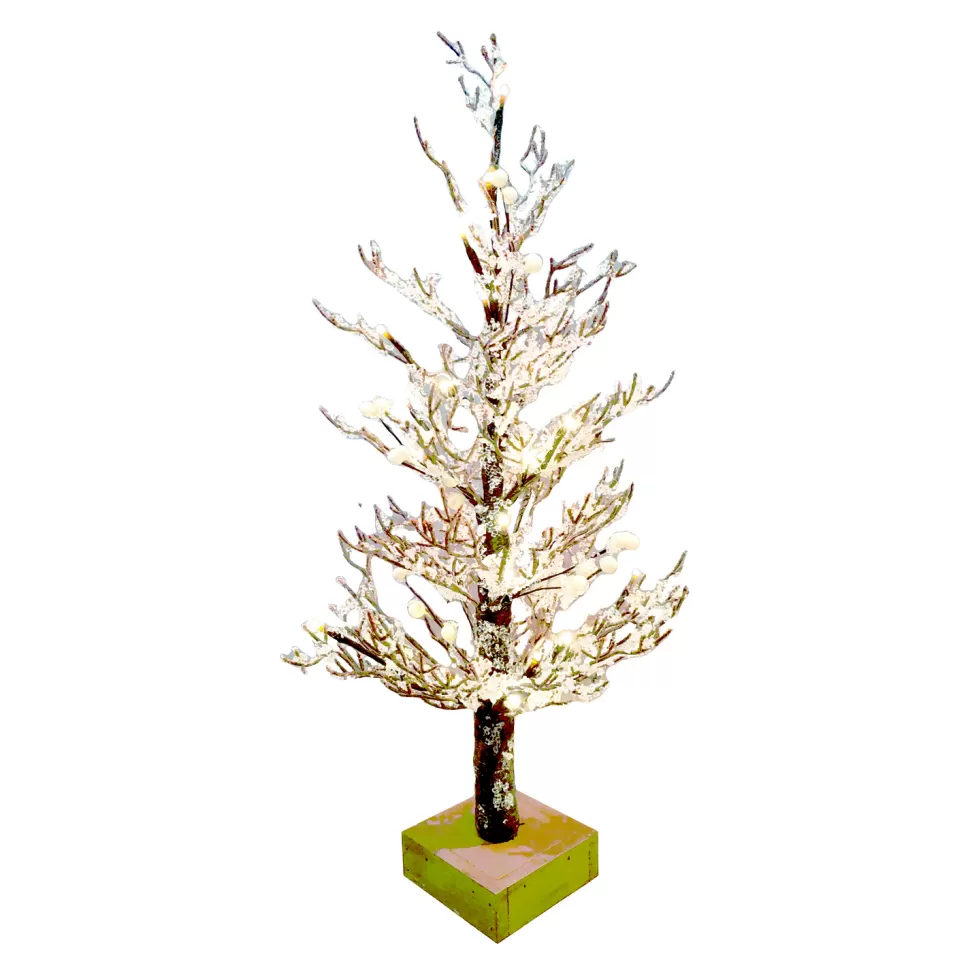 Christmas Forever TREE FROSTED/ ICED 24″ W/ WARM WHITE LED LIGHTS BROWN /CLEAR
