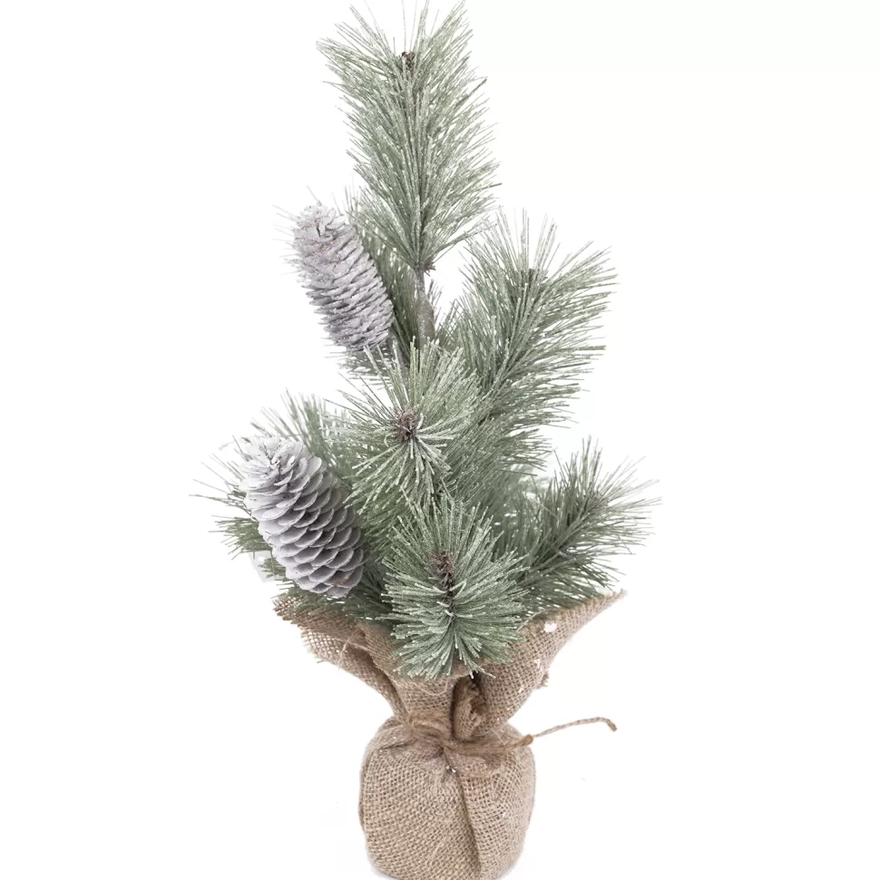 Christmas Forever TREE FROSTED NEEDLE PINE 15″ W/ PINE CONES & BURLAP BASE