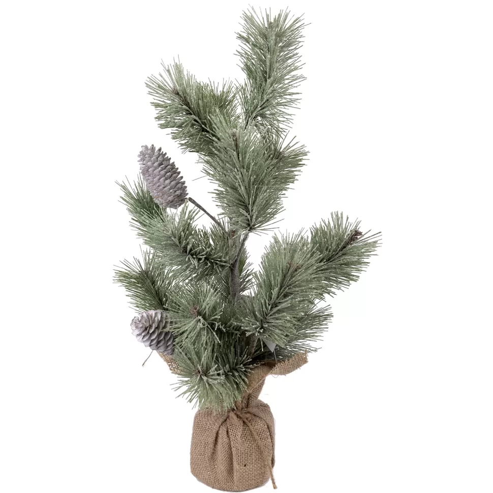 Christmas Forever TREE FROSTED NEEDLE PINE 20″ W/ PINE CONES & BURLAP BASE
