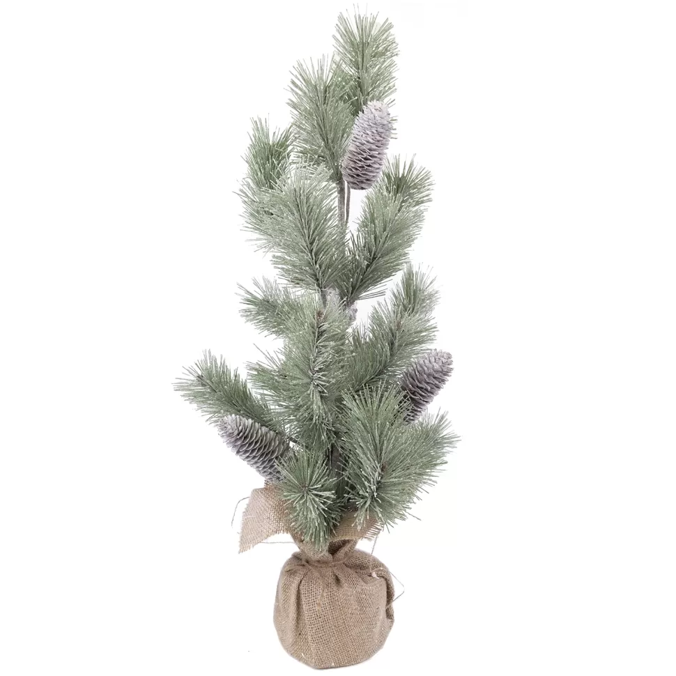 Christmas Forever TREE FROSTED NEEDLE PINE 25″ W/ PINE CONES & BURLAP BASE