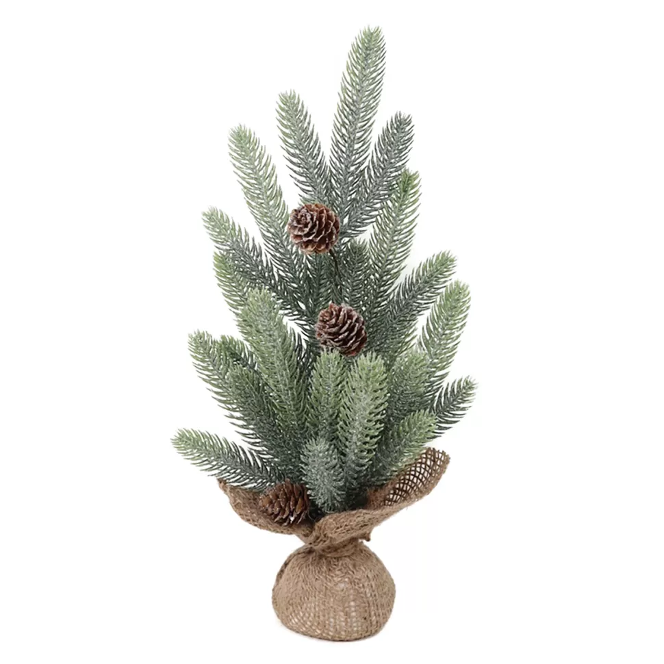 Christmas Forever TREE FROSTED PE PINE 18″ W/ PINE CONE & BURLAP BASE