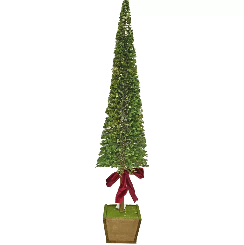 Christmas Forever TREE MINI LEAF 29.5″ W/ WOODEN POT & RED RIBBON