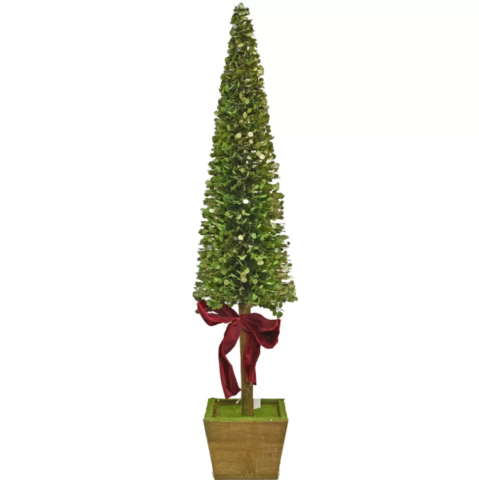 Christmas Forever TREE MINI LEAF 37.5″ W/ WOODEN POT & RED RIBBON
