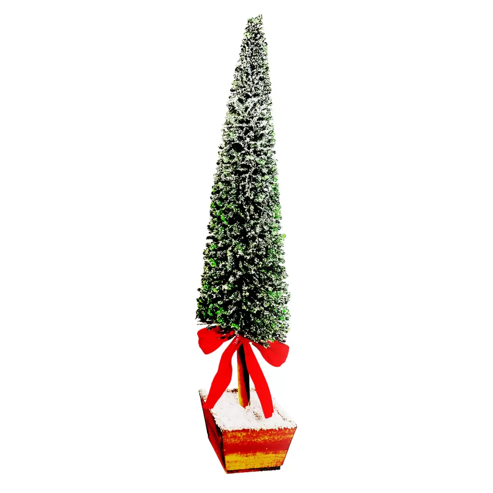 Christmas Forever TREE MINI LEAVES 21.5″ GREEN W/ WOODEN BASE & RED BOW