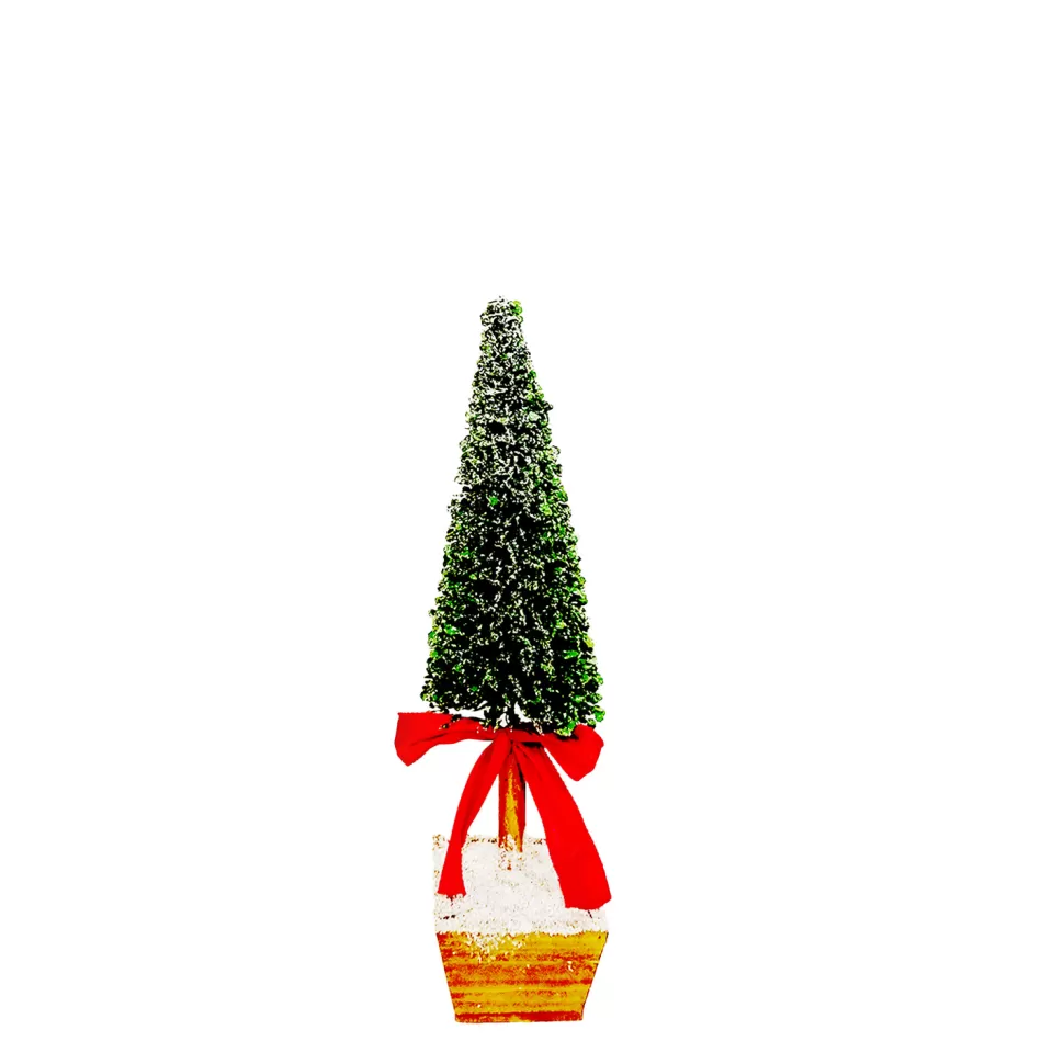 Christmas Forever TREE MINI LEAVES 29.5″ GREEN W/ WOODEN BASE & RED BOW