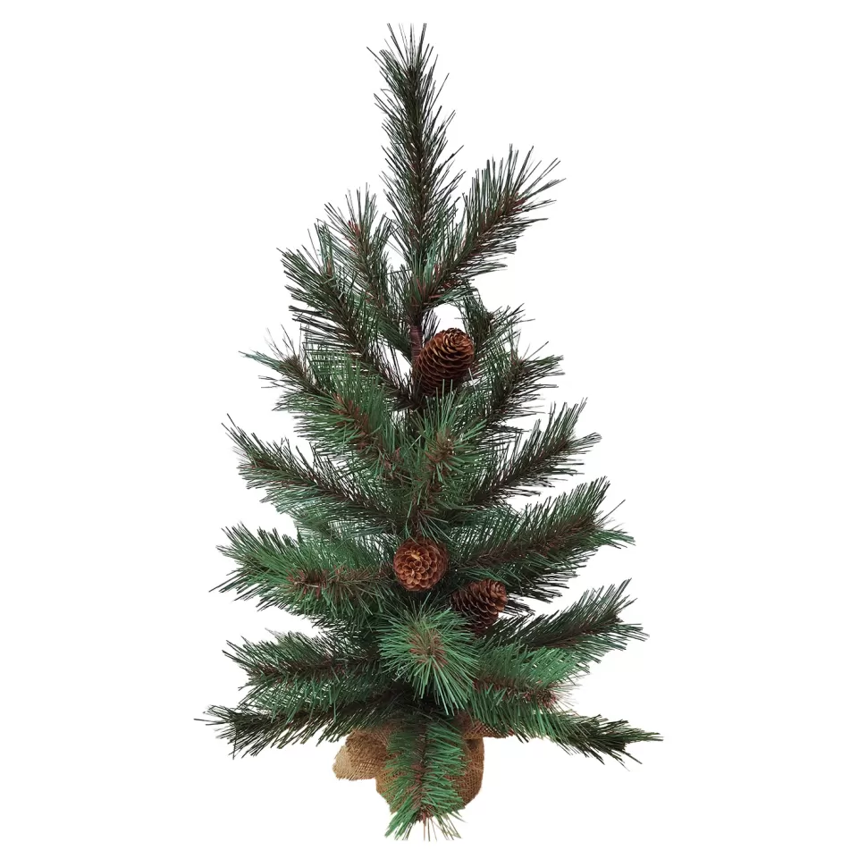 Christmas Forever TREE NAT. NEEDLE PINE 24″ W/ PINE CONES & BURLAP BASE
