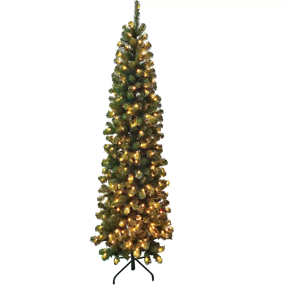 Christmas Forever TREE PENCIL PINE 5′ 330 TIPS 180 LED WARM WHITE LIGHTS GREEN PVC