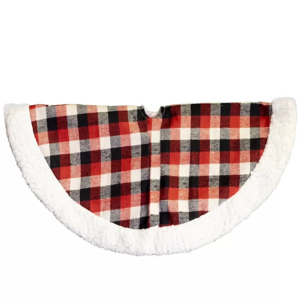 Christmas Forever TREE SKIRT 20″ MINI RED/ BLACK / WHITE PLAID W/SHERPA BORDER
