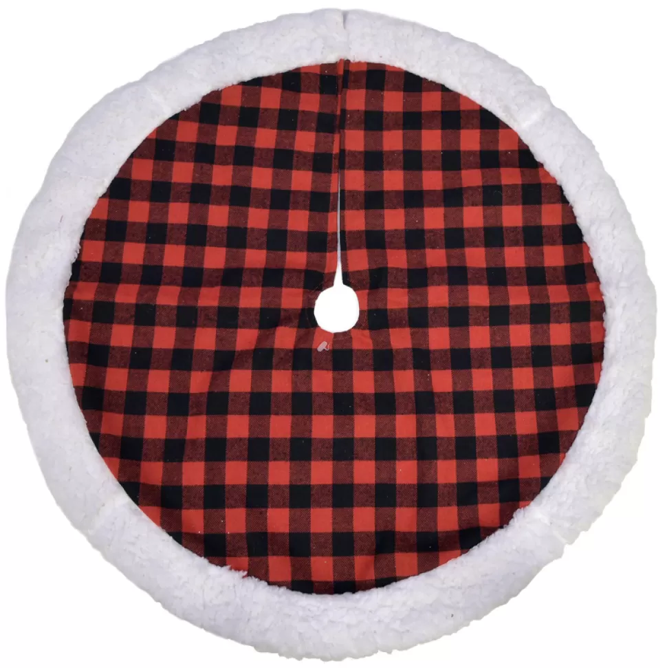 Christmas Forever TREE SKIRT 20″ MINI RED/ BLACK CHECK W/ SHERPA BORDER