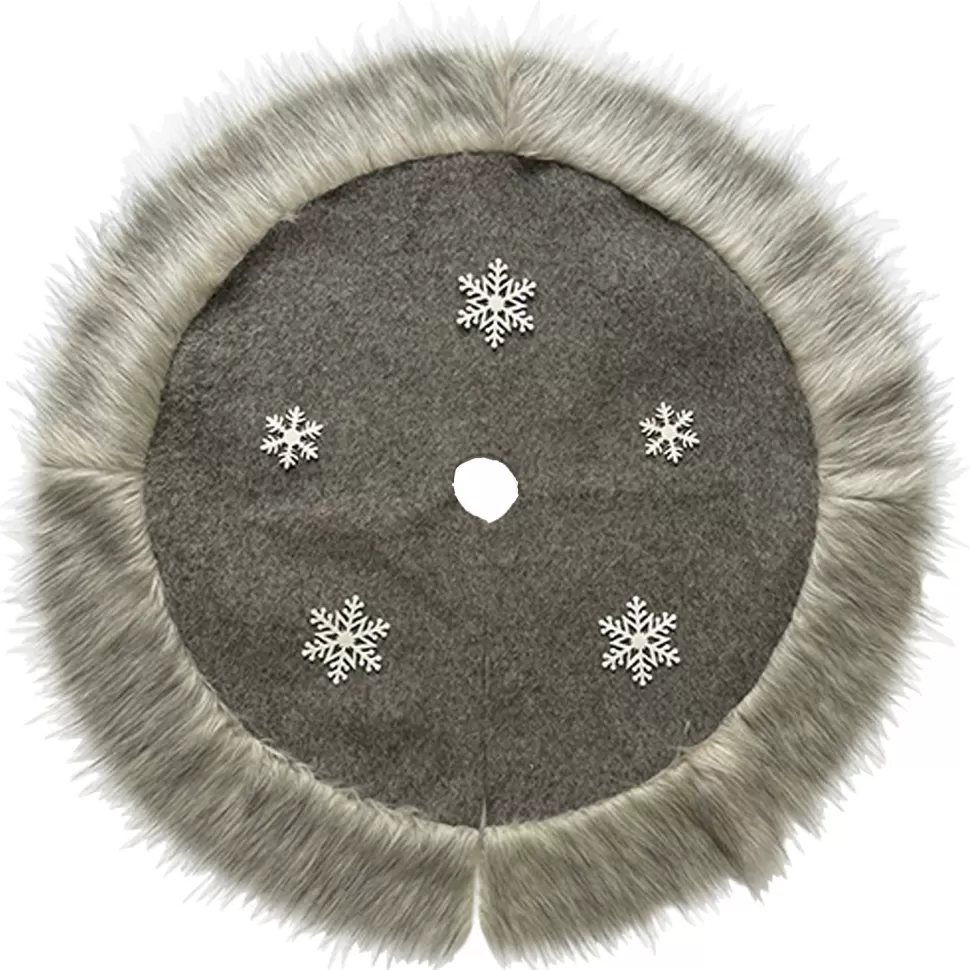 Christmas Forever TREE SKIRT 39.5″ FAUX FUR BROWN W/ SNOWFLAKE