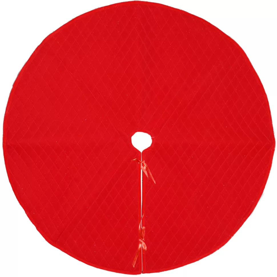 Christmas Forever TREE SKIRT 42″ RED VELVET QUILTED