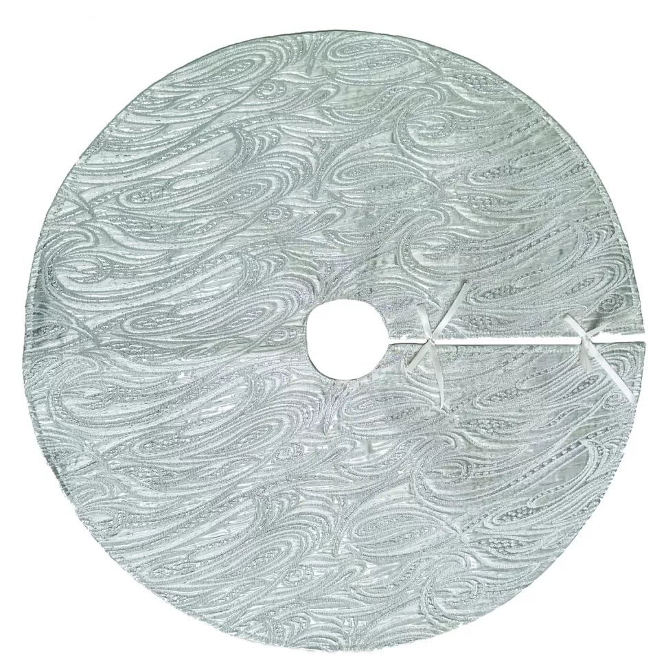 Christmas Forever TREE SKIRT 46″ SILVER/ WHITE 46″ W/ WAVE DESIGN