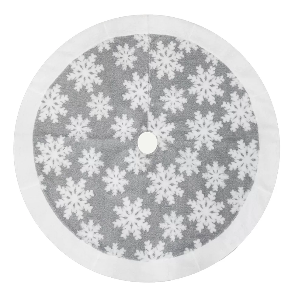 Christmas Forever TREE SKIRT 48″ GRAY/WHITE SNOWFLAKES W/ SHERPA BORDER