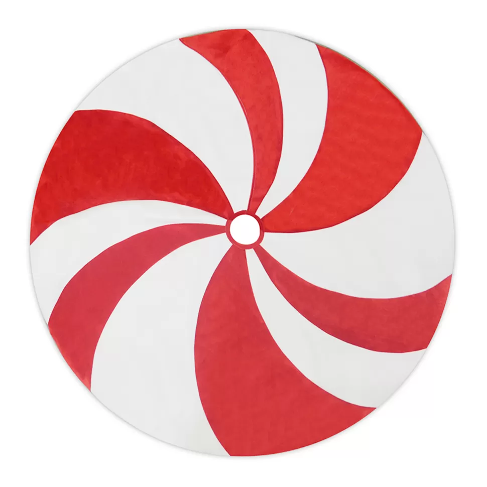 Christmas Forever TREE SKIRT 48″ RED/WHITE VELVET & FLEECE, CANDY SWIRL DESIGN