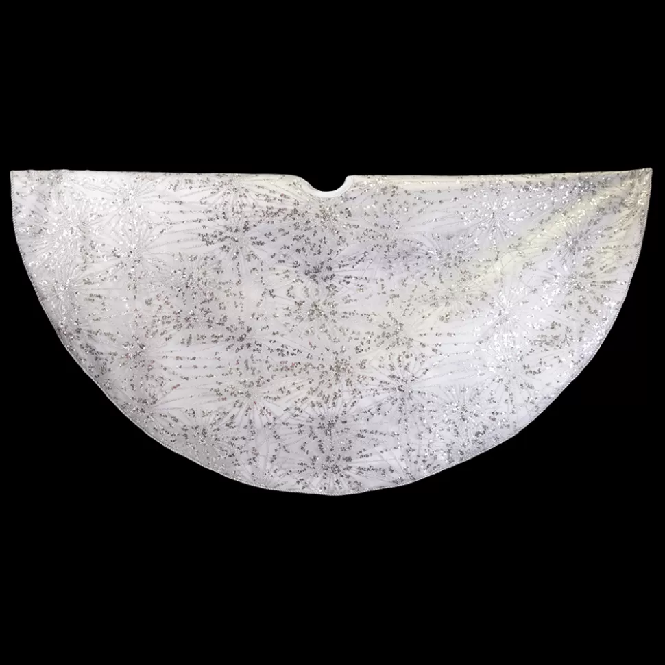 Christmas Forever TREE SKIRT 48″ SILVER GLITTER SEQUIN
