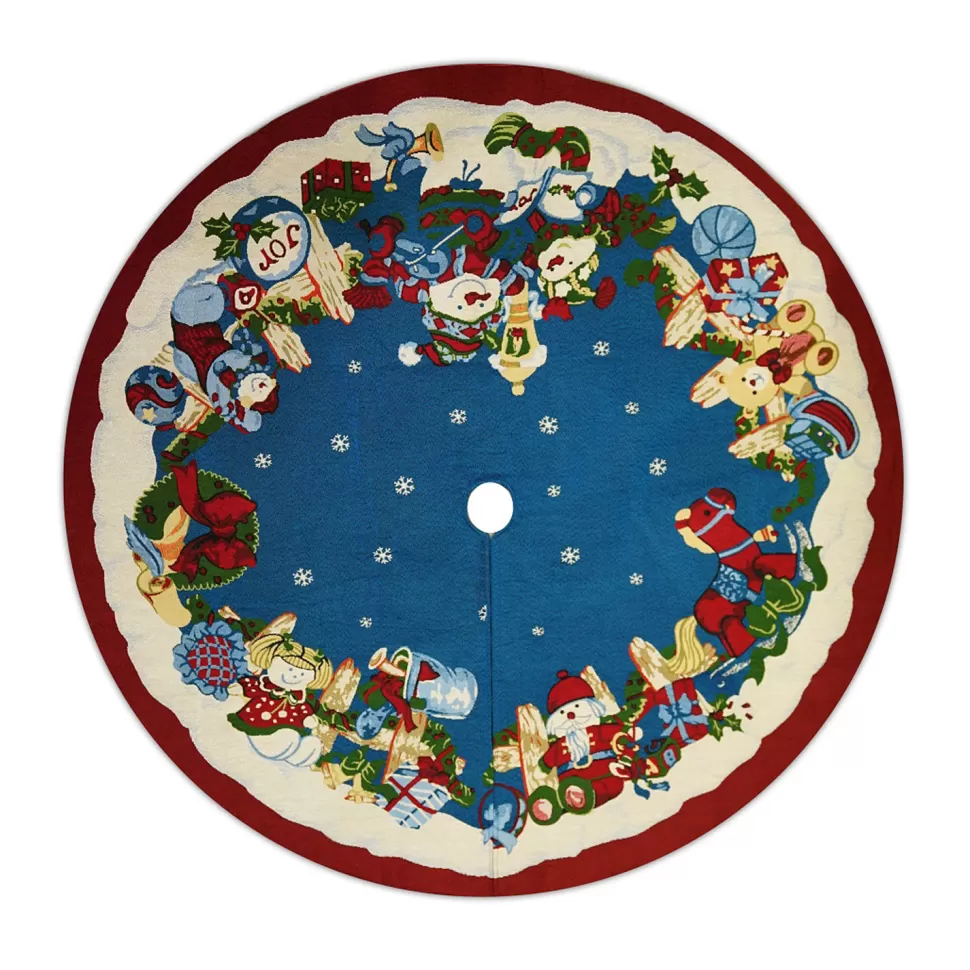 Christmas Forever TREE SKIRT 52″ BLUE TAPESTRY , SNOWMEN & TOYS DESIGN
