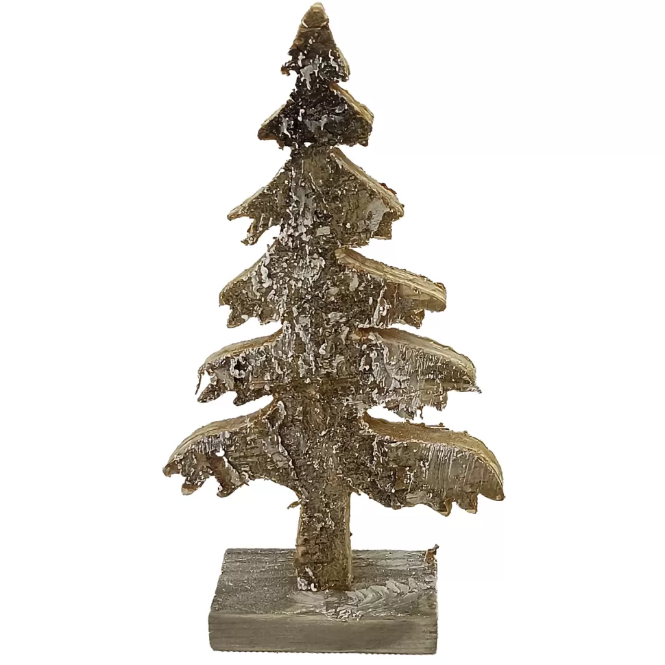 Christmas Forever TREE WOODEN TABLE DECOR 5″x10″ FROSTED NATURAL/BIRCH LOOK