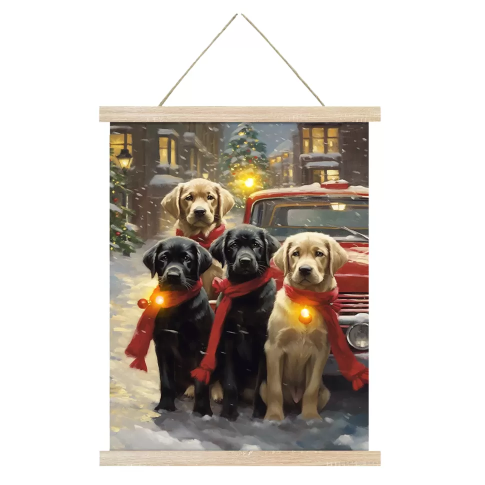 Christmas Forever WALL SCROLL 12″x15.5″ DOGS 3PCS LED