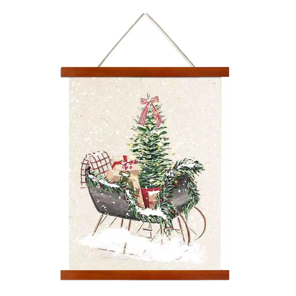 Christmas Forever WALL SCROLL SLEIGH W/ TREE 12″x15.5″