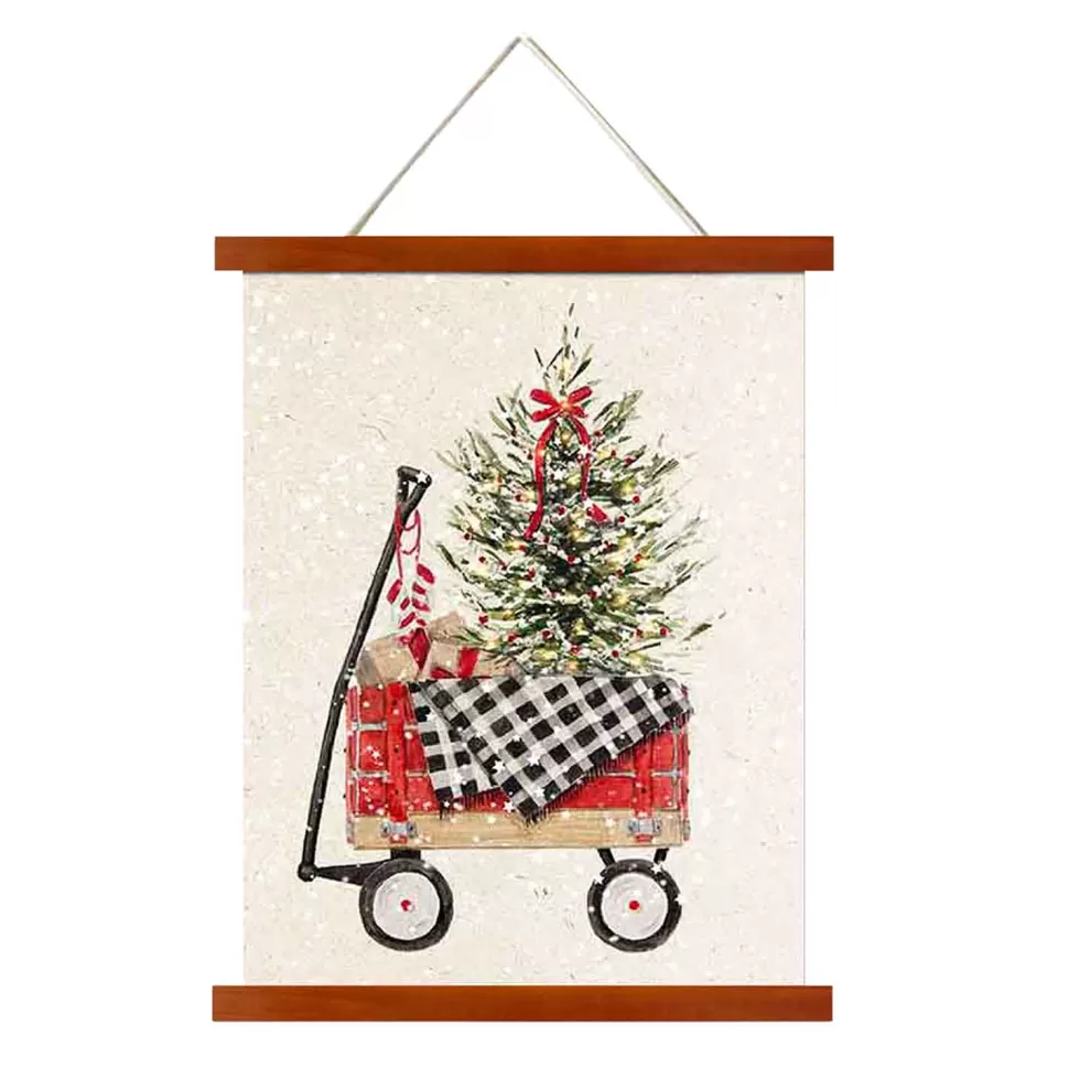 Christmas Forever WALL SCROLL WAGON W/ TREE 12″x15.5″