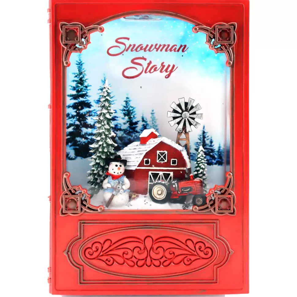 Christmas Forever WATER GLOBE BOOK 7.5″X5.125″X2.75″ SNOWMAN & BARN SCENE W/ LED B/O
