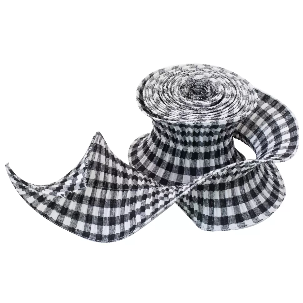 Christmas Forever WIRED CRINKLE RIBBON 4.7″ X 5YDS BLACK/ WHITE PLAID