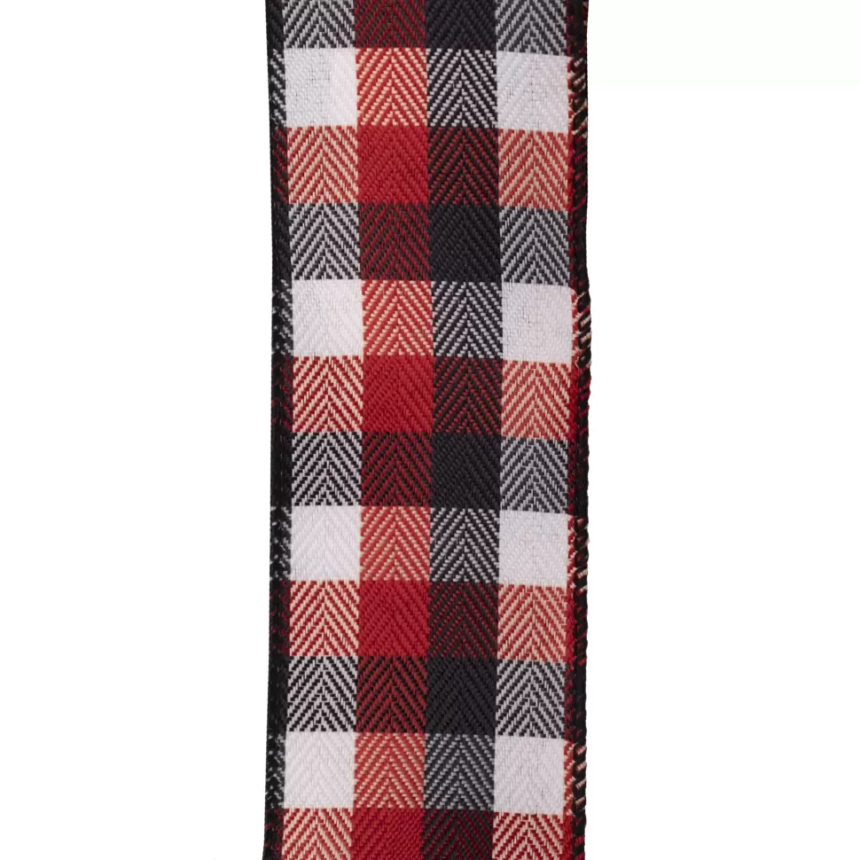 Christmas Forever WIRED RIBBON 2.5″X10 YDS BLACK/ WHITE/ RED CHECK