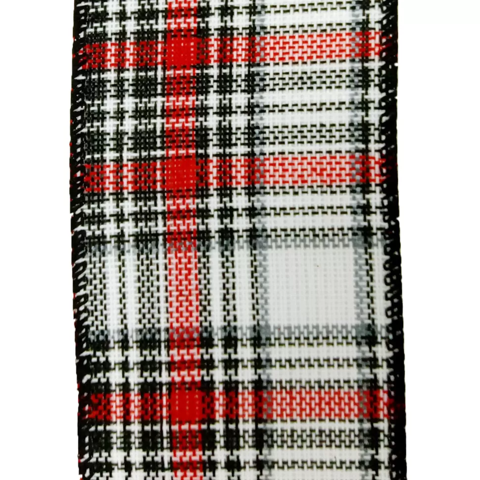 Christmas Forever WIRED RIBBON 2.5″X10 YDS BLACK/ WHITE/ RED PLAID