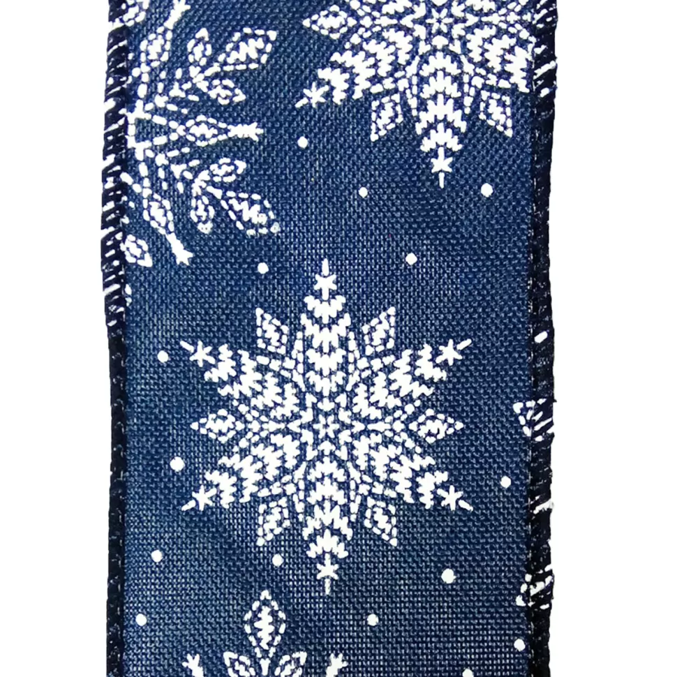 Christmas Forever WIRED RIBBON 2.5″X10 YDS BLUE W/ WHITE SNOWFLAKES