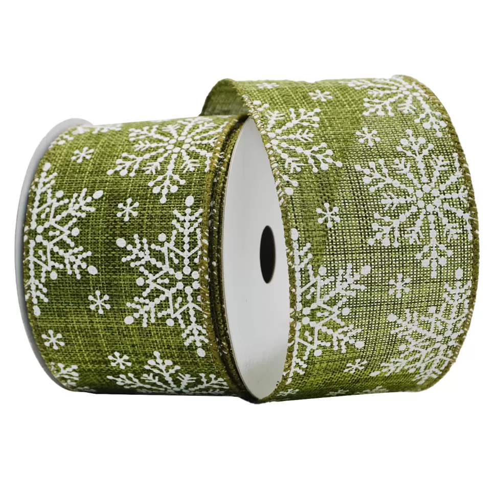 Christmas Forever WIRED RIBBON 2.5″x10 YDS. FROST GREEN W/ SNOWFLAKES