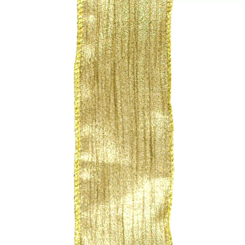 Christmas Forever WIRED RIBBON 2.5″X10 YDS GOLD/ BRONZE WRINKLE LOOK