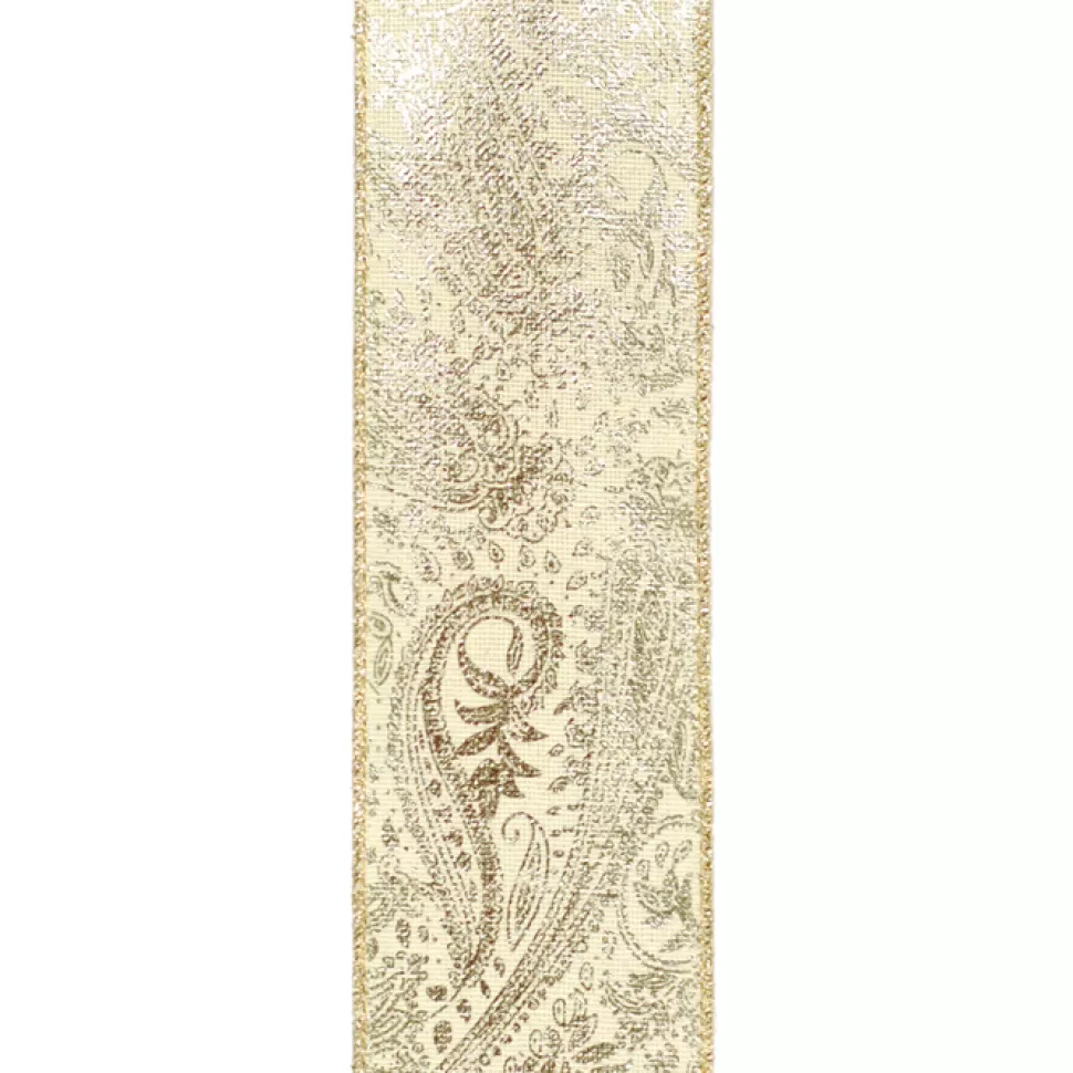 Christmas Forever WIRED RIBBON 2.5″X10 YDS GOLD GILT TC COTTON