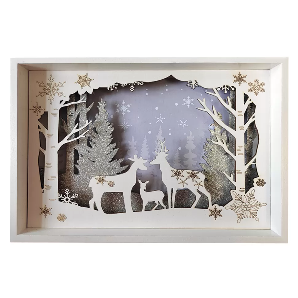 Christmas Forever WOODEN FRAME DECORE13″X9″ WHITE DEER DESIGN