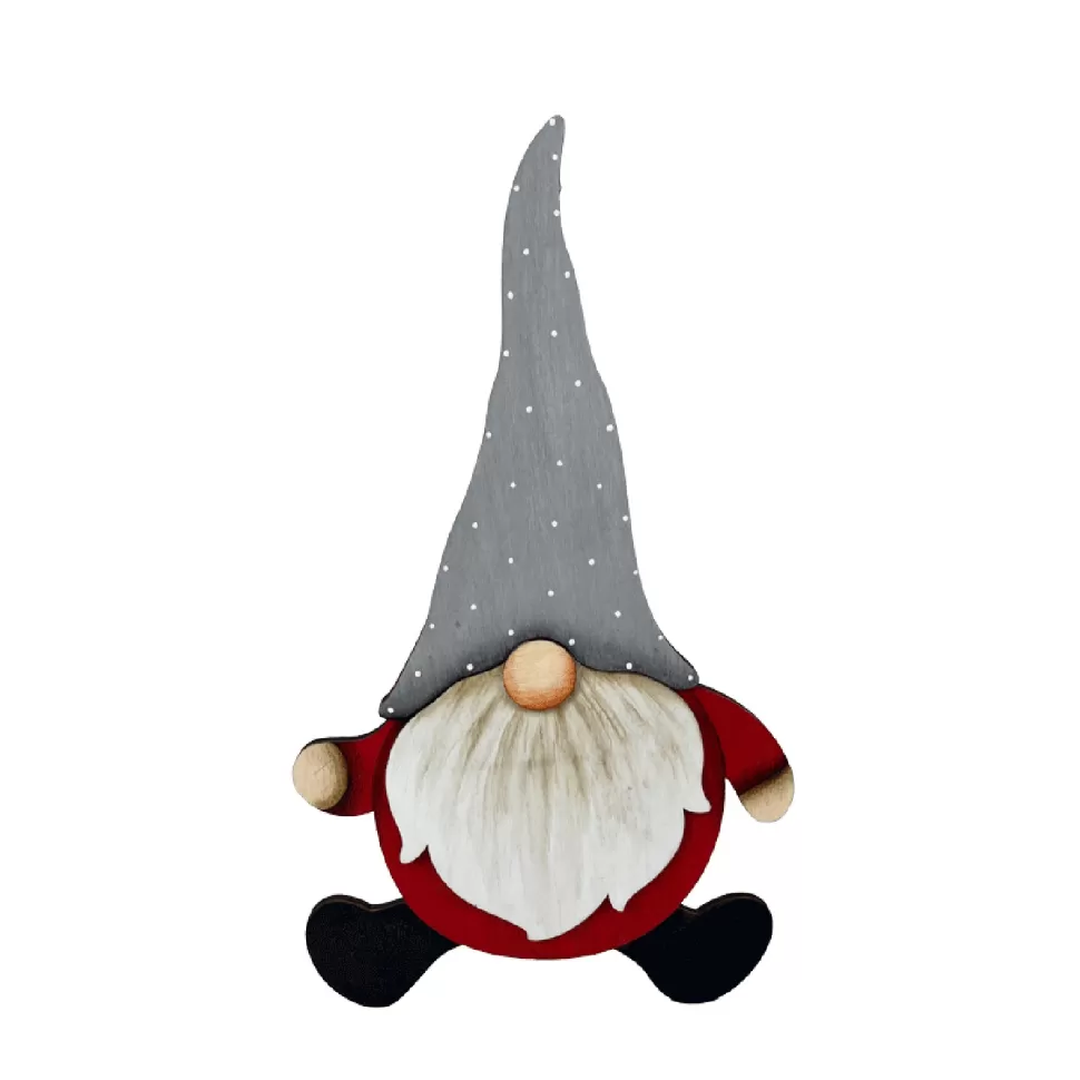 Christmas Forever WOODEN GNOME 14″ GRAY HAT EASEL BACK
