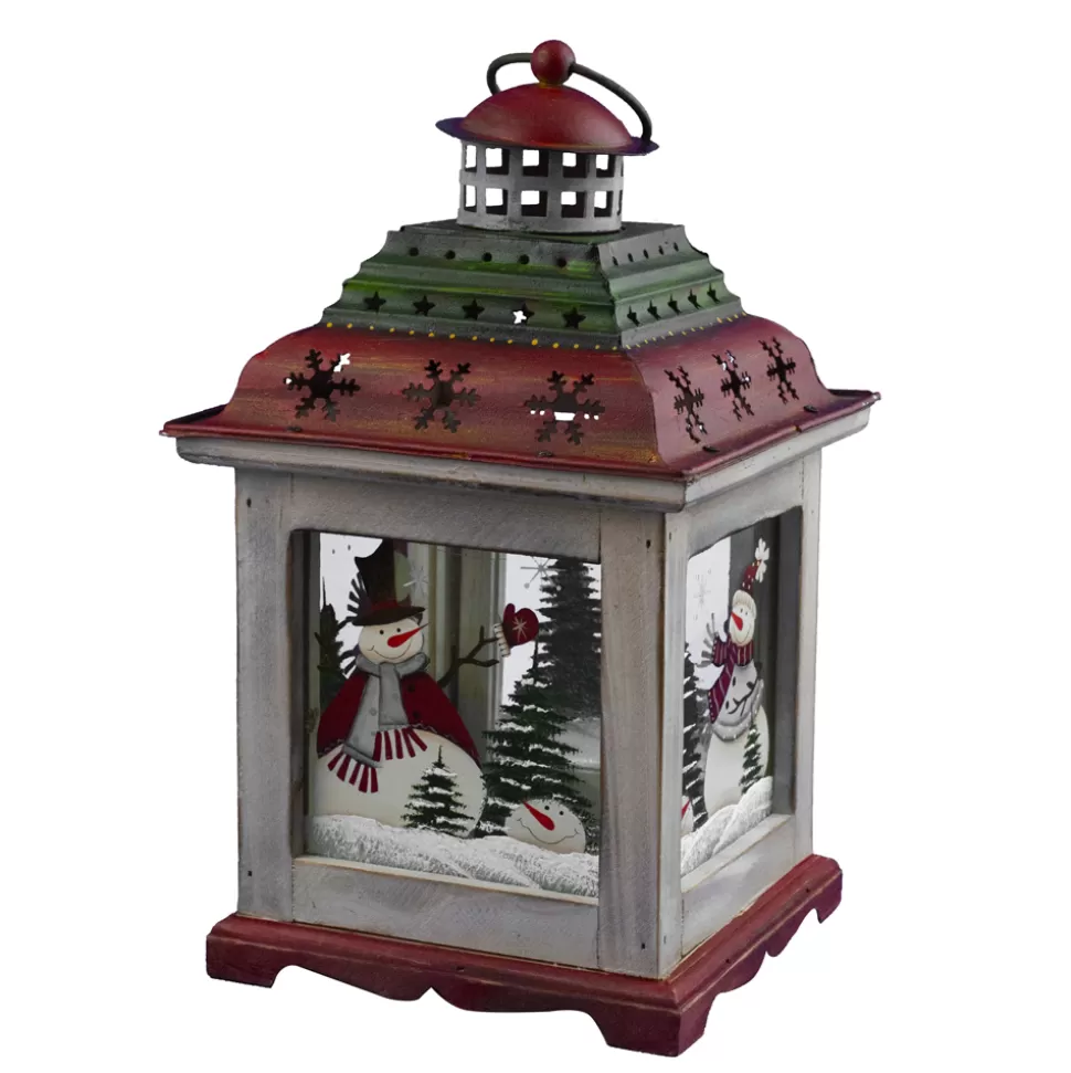 Christmas Forever WOODEN LANTERN 11″H W/ SNOWMAN SCENE